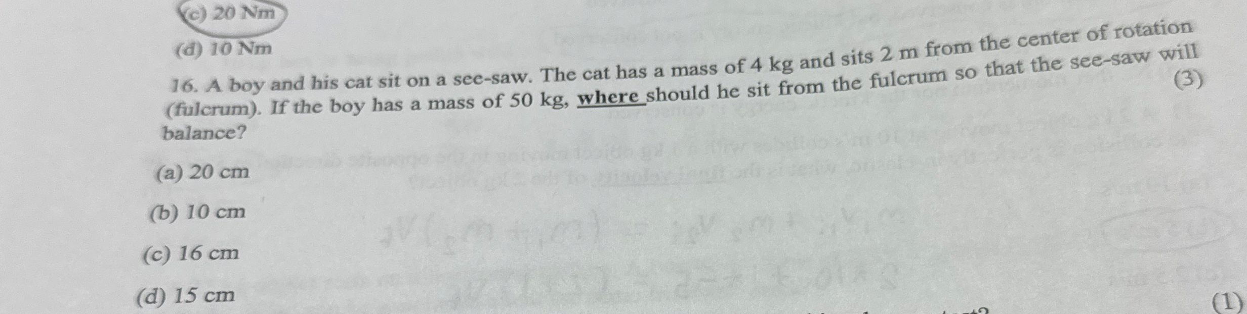 1 6 . A boy and his cat sit on a see - saw. The