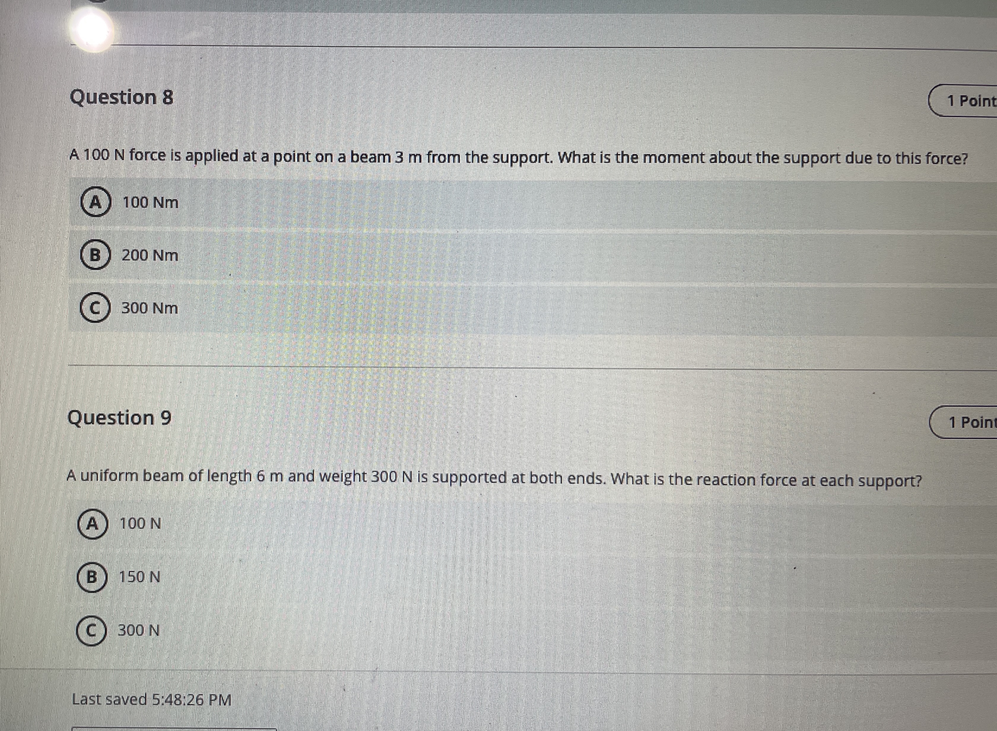 A 1 0 0 N force is applied at a point on a beam 3