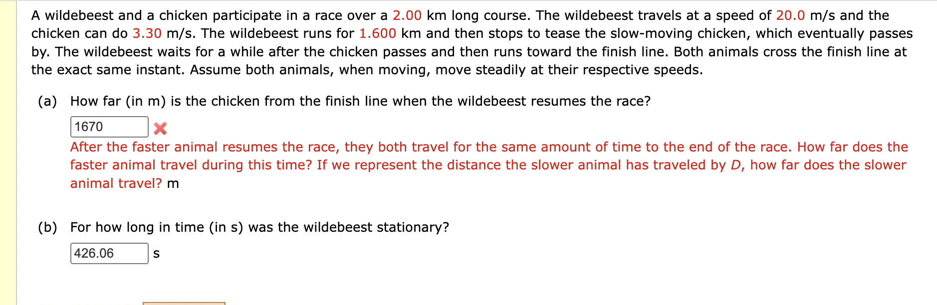 A wildebeest and a chicken participate in a race
