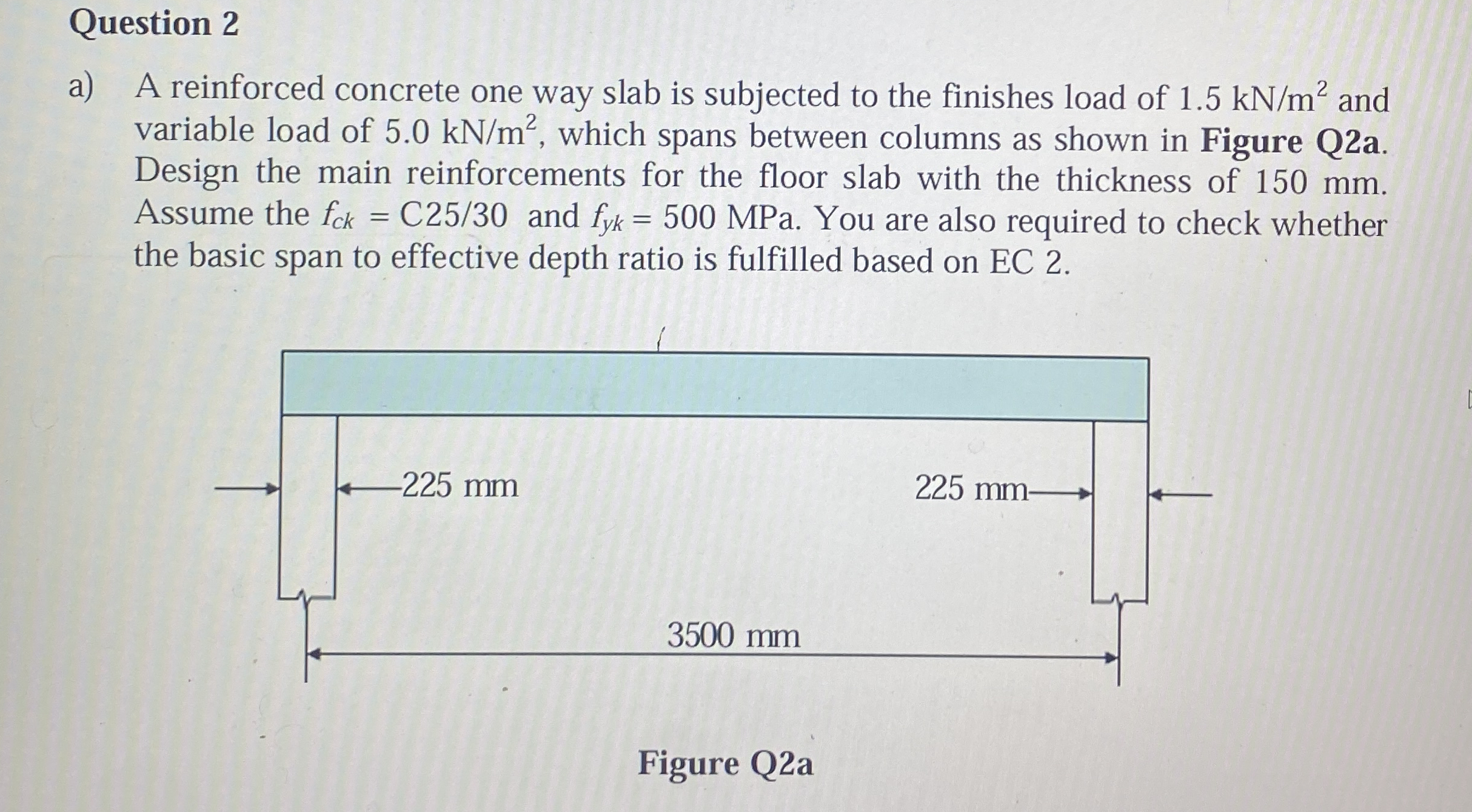 Question 2 a ) A reinforced concrete one way slab