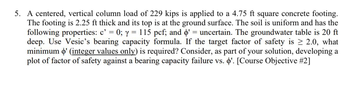 A centered, vertical column load of 2 2 9 kips is