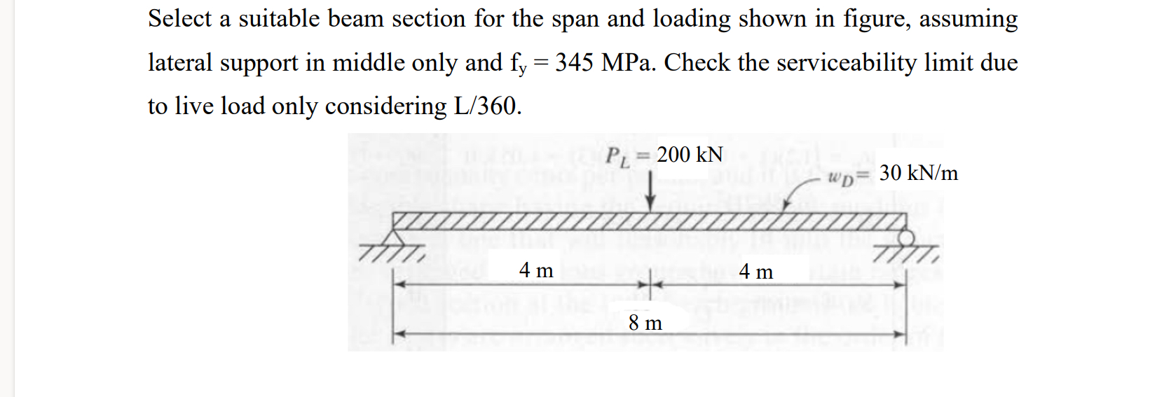 Select a suitable beam section for the span and
