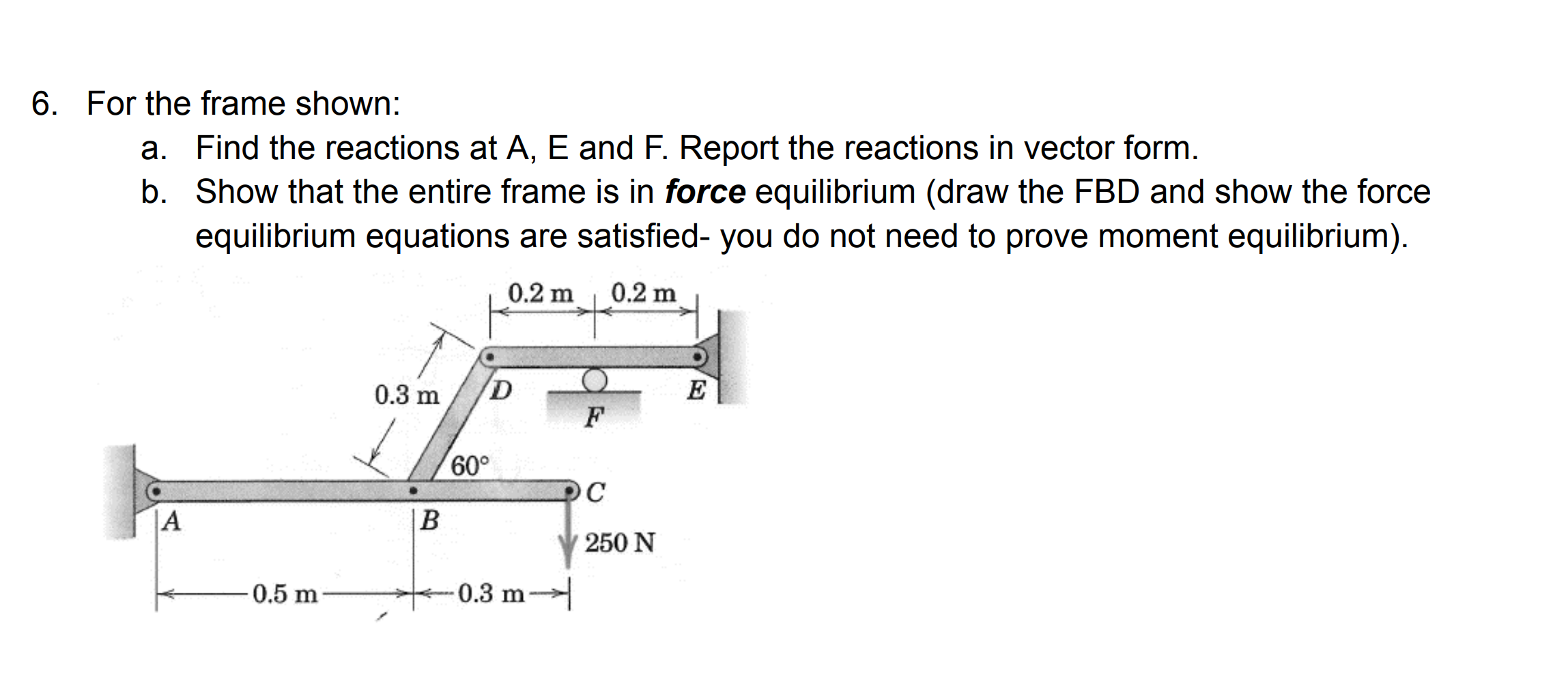 6 . For the frame shown: a . Find the reactions