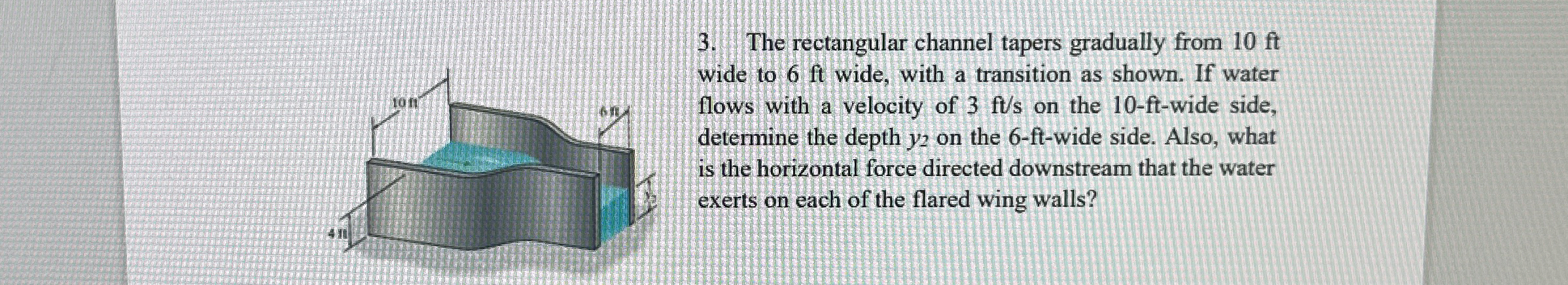 The rectangular channel tapers gradually from 1 0
