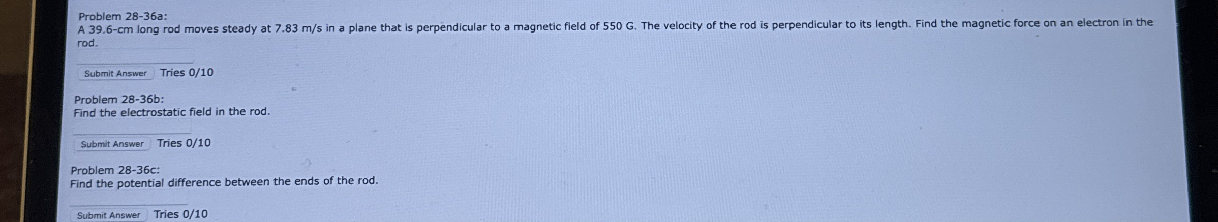 Problem 2 8 - 3 6 a: rod. Submit Answer Tries 0 /