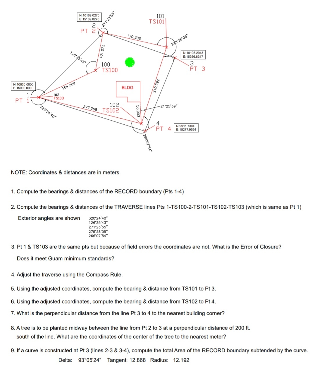 NOTE: Coordinates & distances are in meters