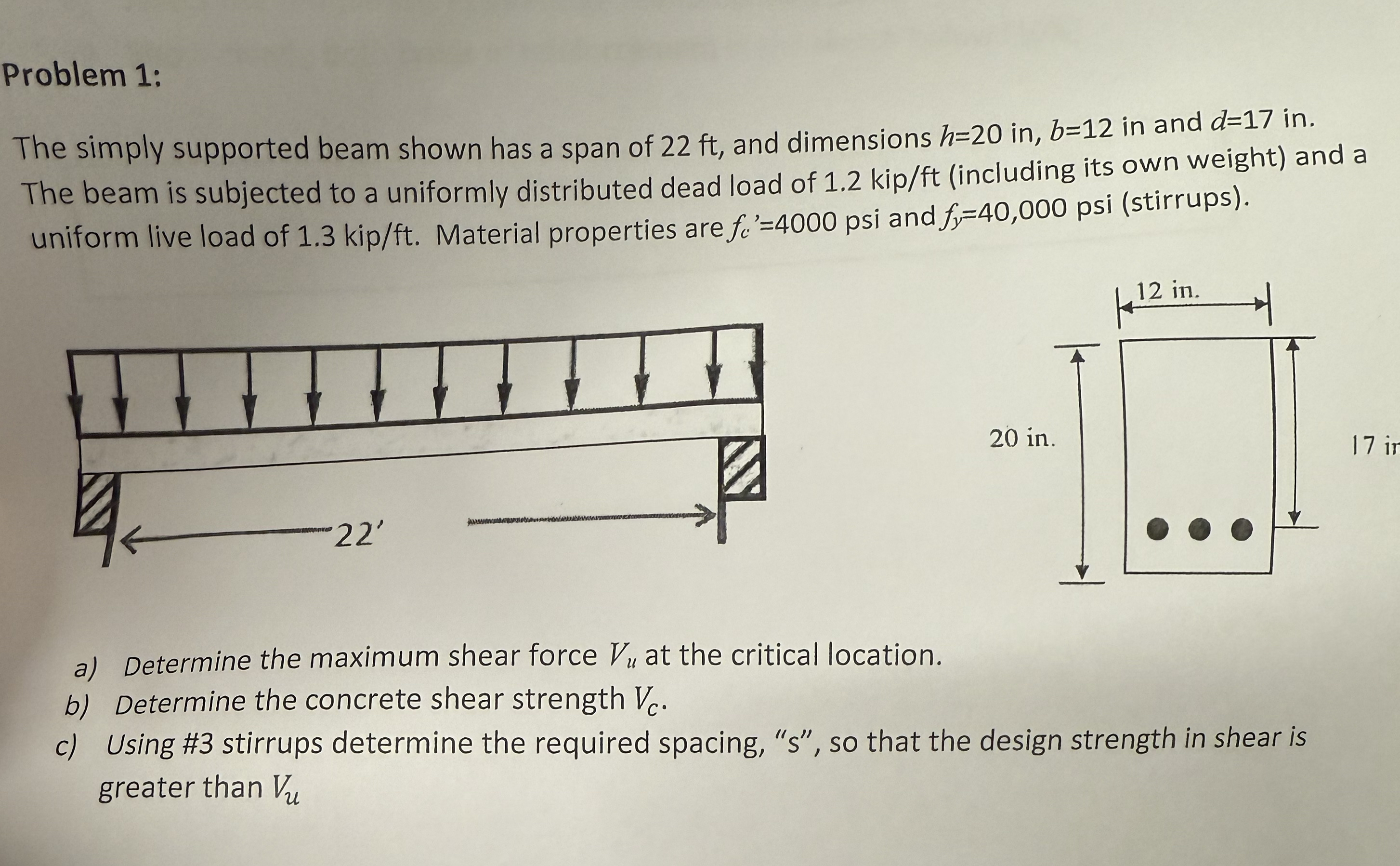 Problem 1 : The simply supported beam shown has a