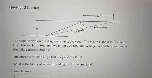 Question 2 ( 1 point ) The slope shown on the