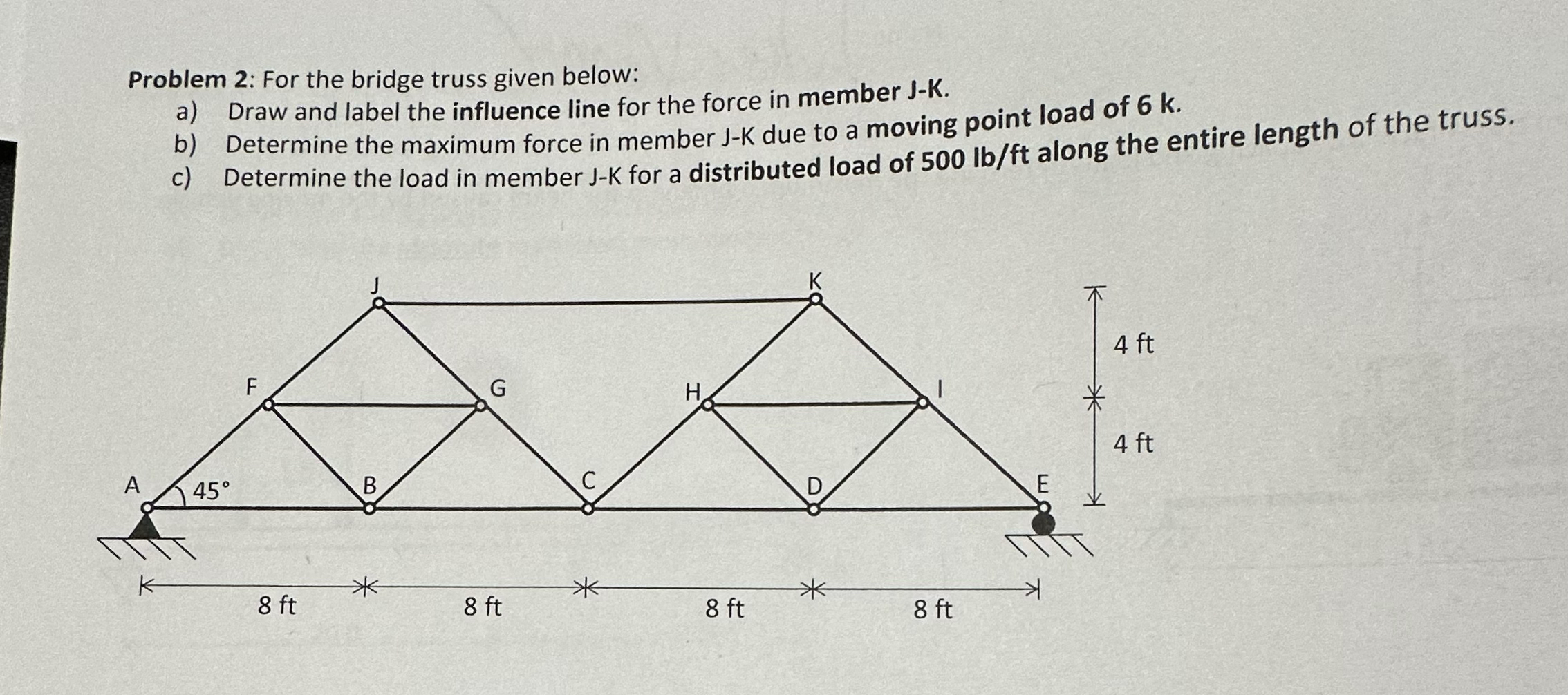 Problem 2 : For the bridge truss given below: a )