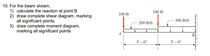 1 0 . For the beam shown, 1 ) calculate the