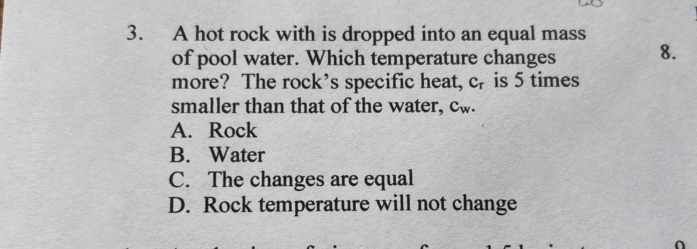 A hot rock with is dropped into an equal mass of