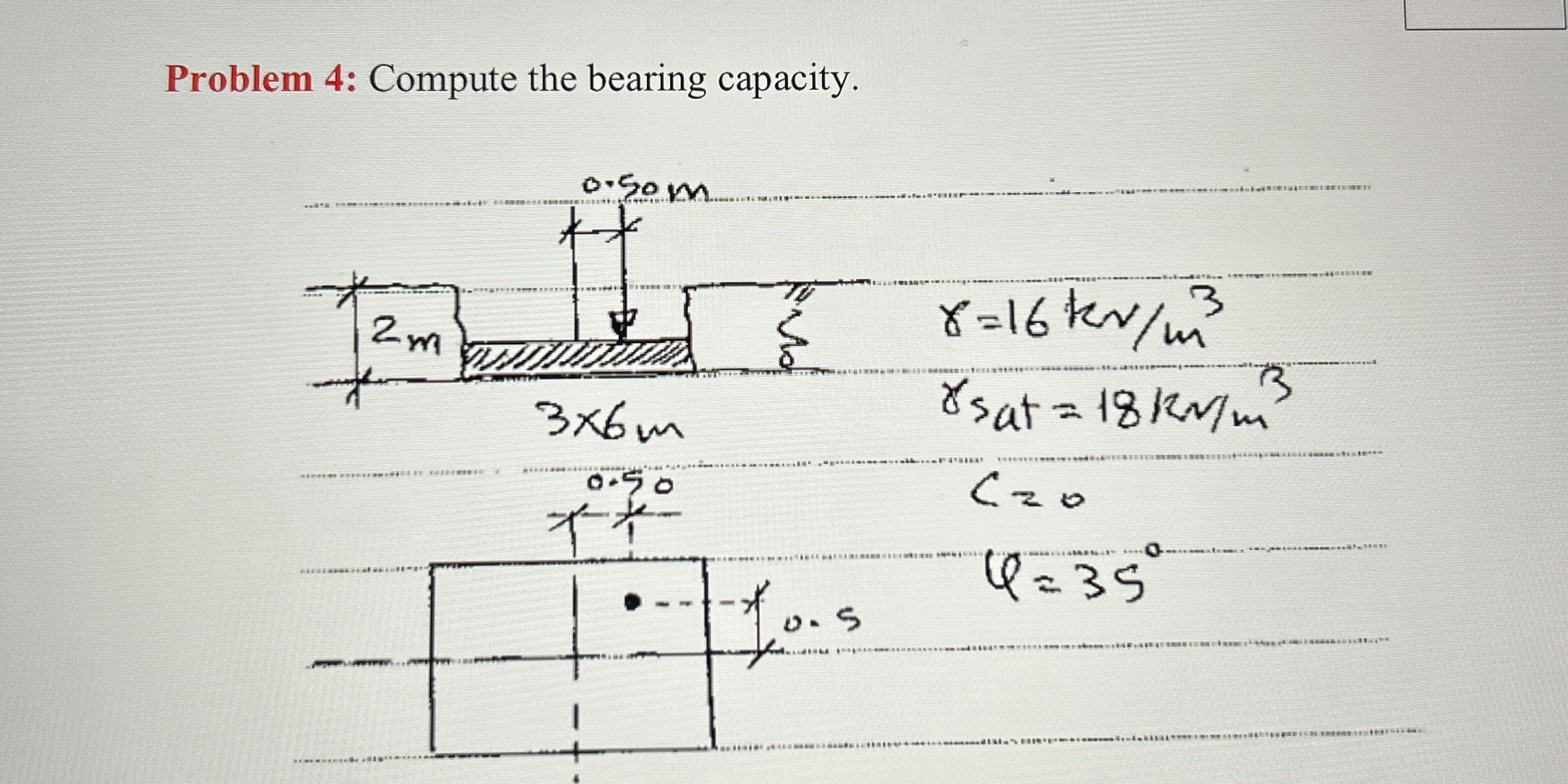 Problem 4 : Compute the bearing capacity.