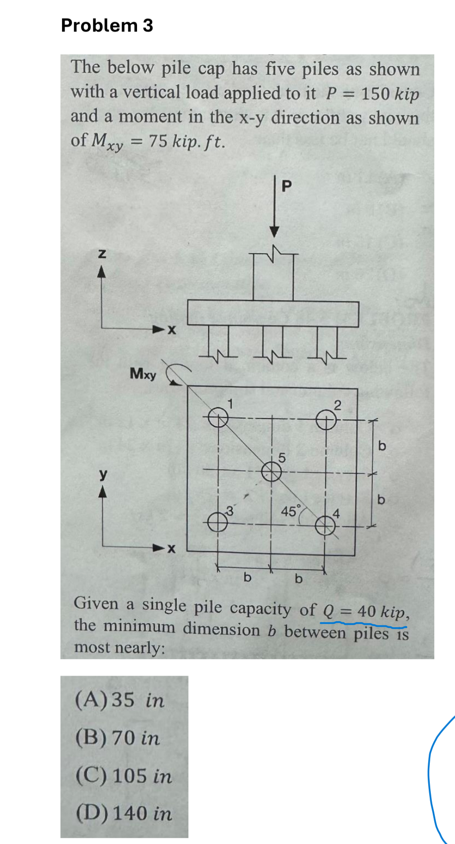 Problem 3 The below pile cap has five piles as