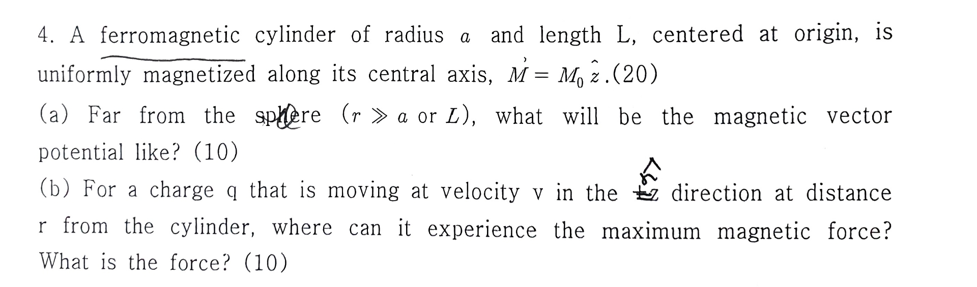 A ferromagnetic cylinder of radius a and length L
