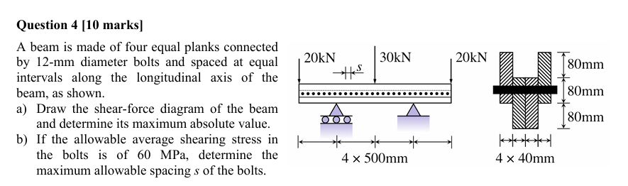 Question 4 [ 1 0 marks ] A beam is made of four