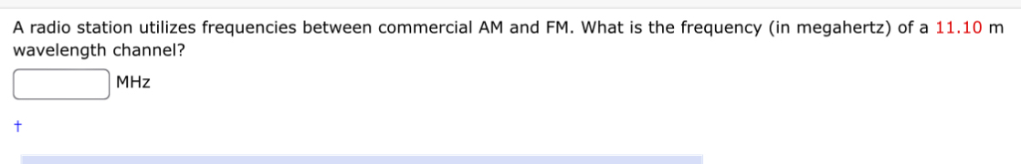 A radio station utilizes frequencies between