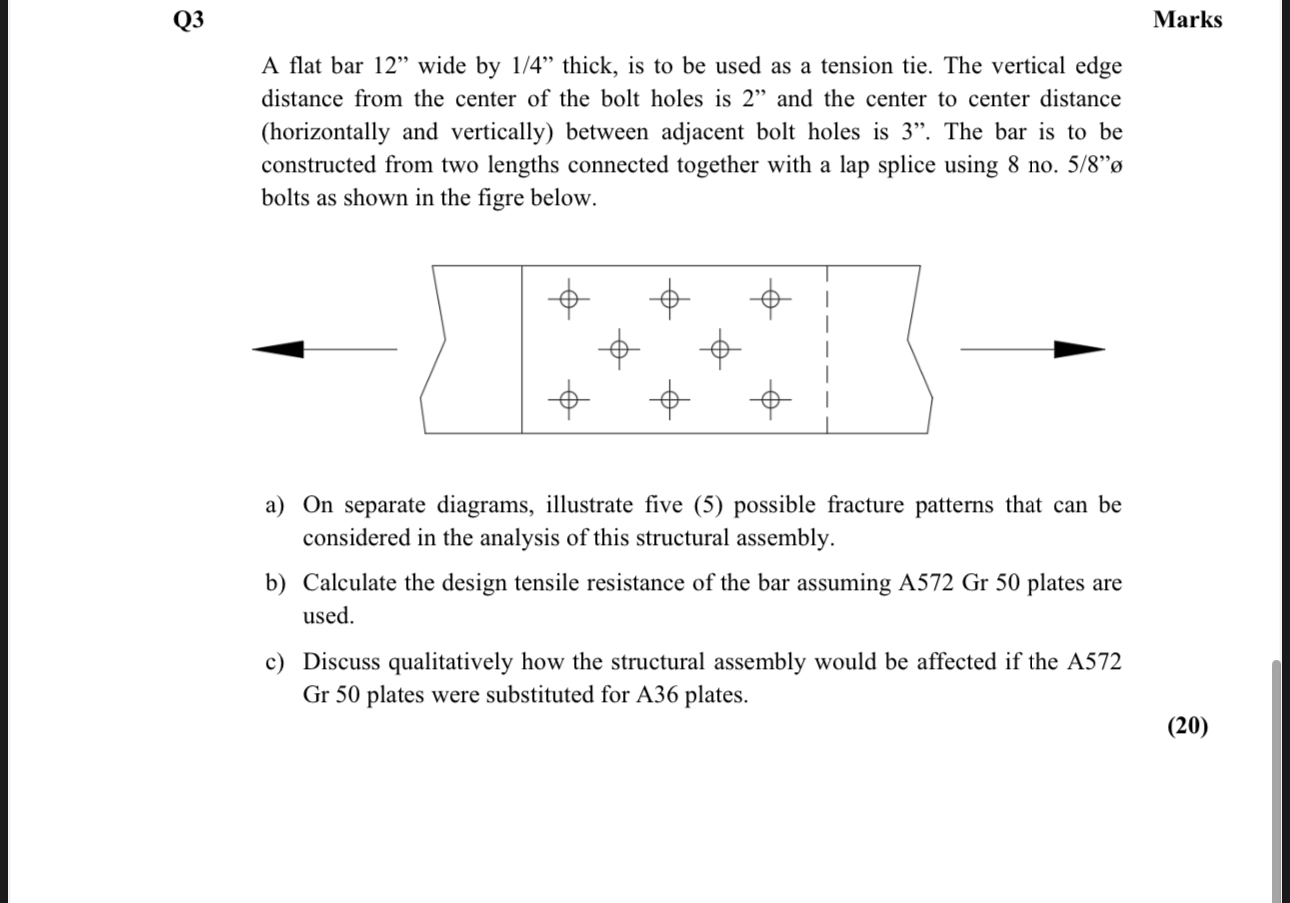 Q 3 Marks A flat bar 1 2 " wide by 1 4 " thick,