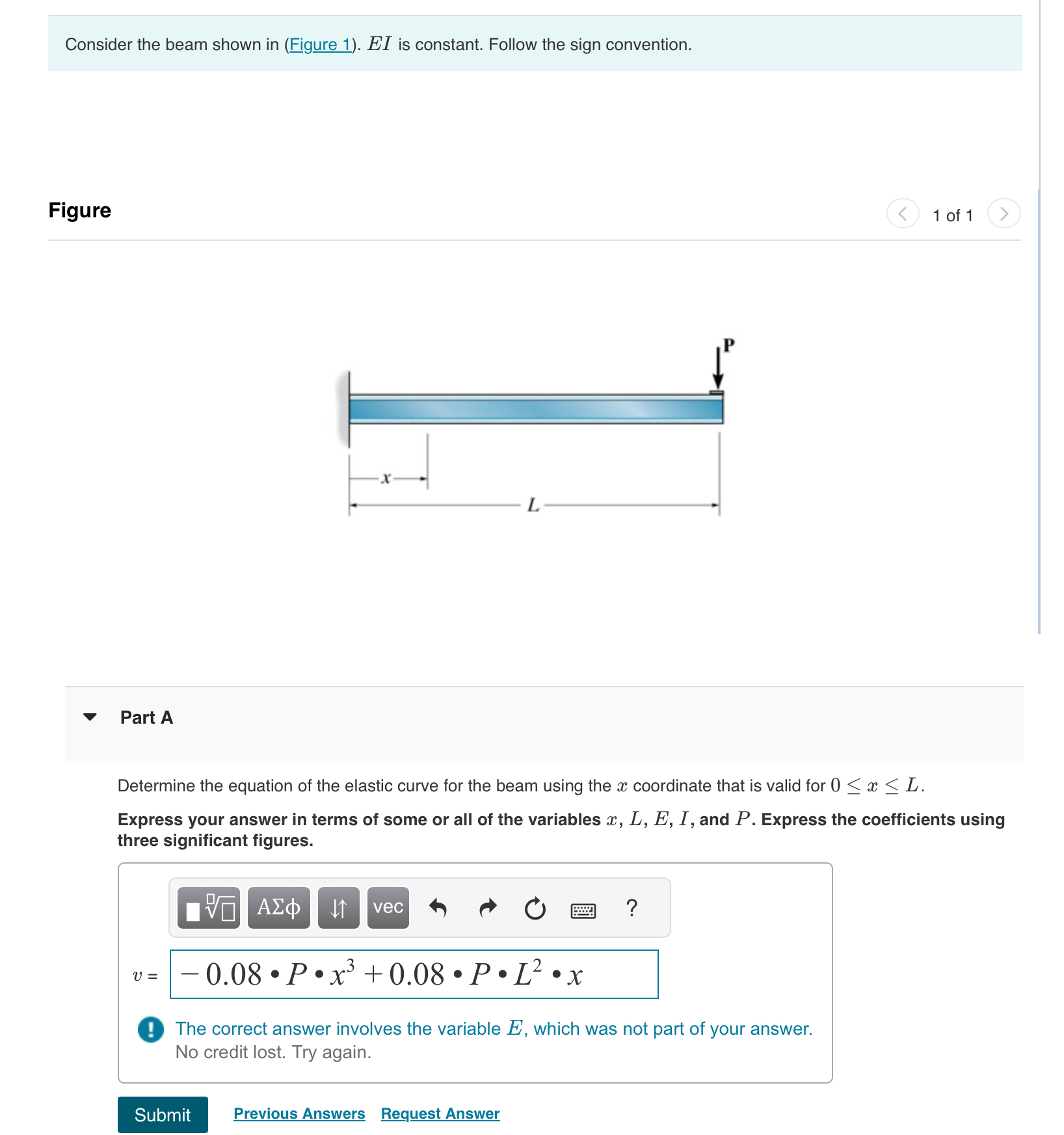 Consider the beam shown in ( Figure 1 ) . E I is