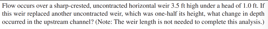 Flow occurs over a sharp - crested, uncontracted