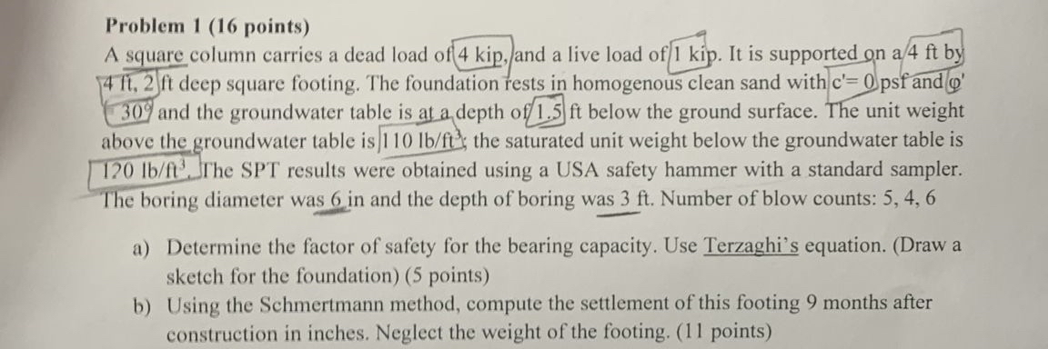 Problem 1 ( 1 6 points ) A square column carries