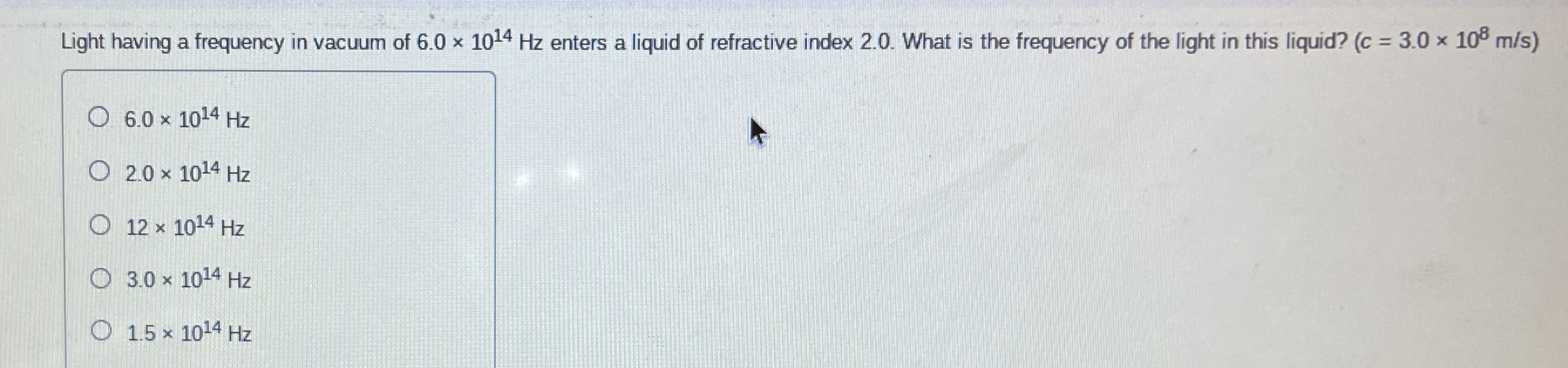 Light having a frequency in vacuum of 6 . 0 1 0 1