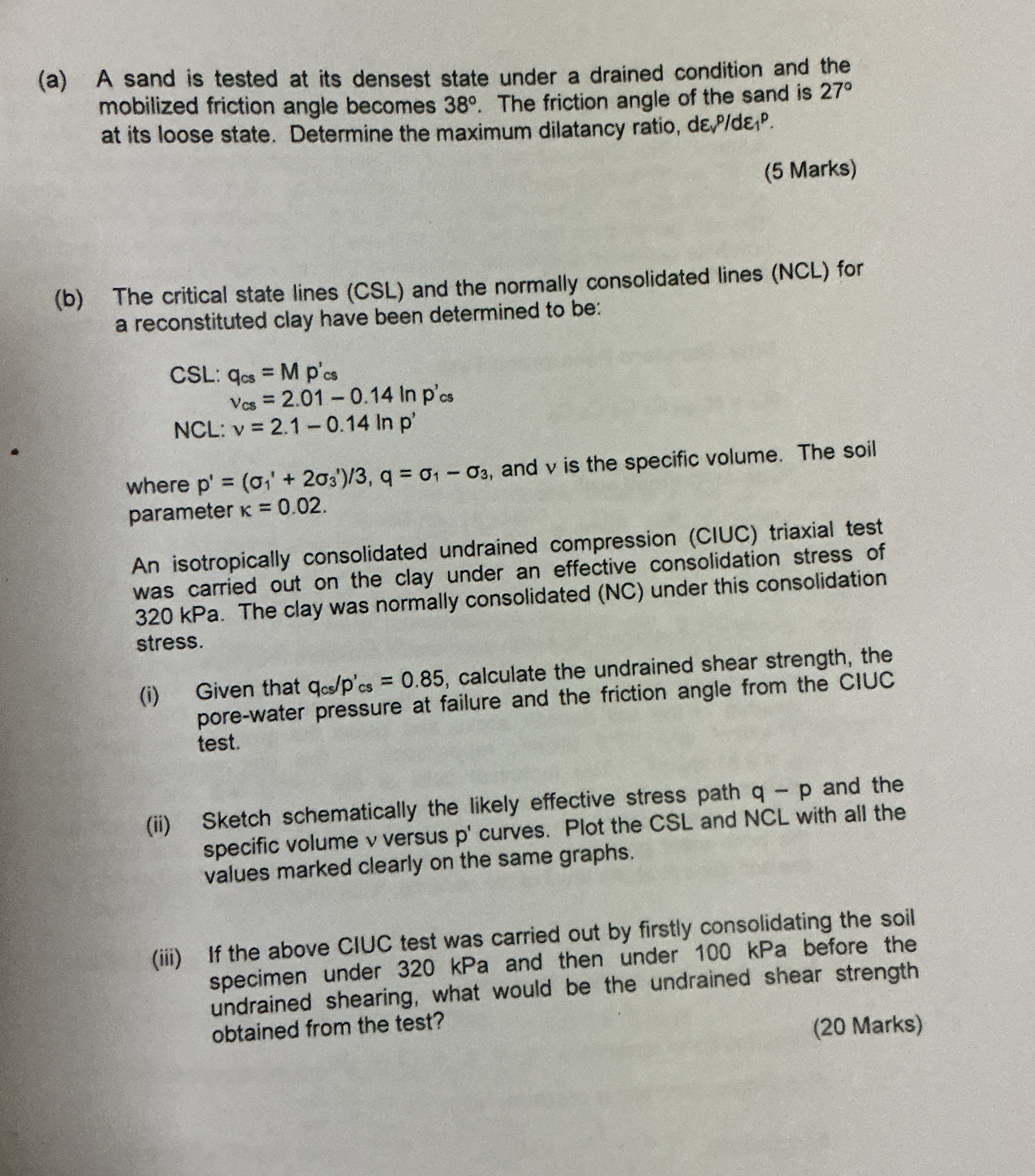 ( a ) A sand is tested at its densest state under