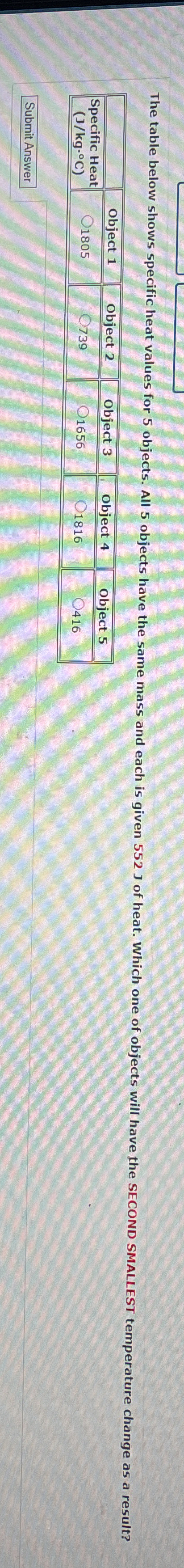 \ table [ [ , Object 1 , Object 2 , Object 3 ,