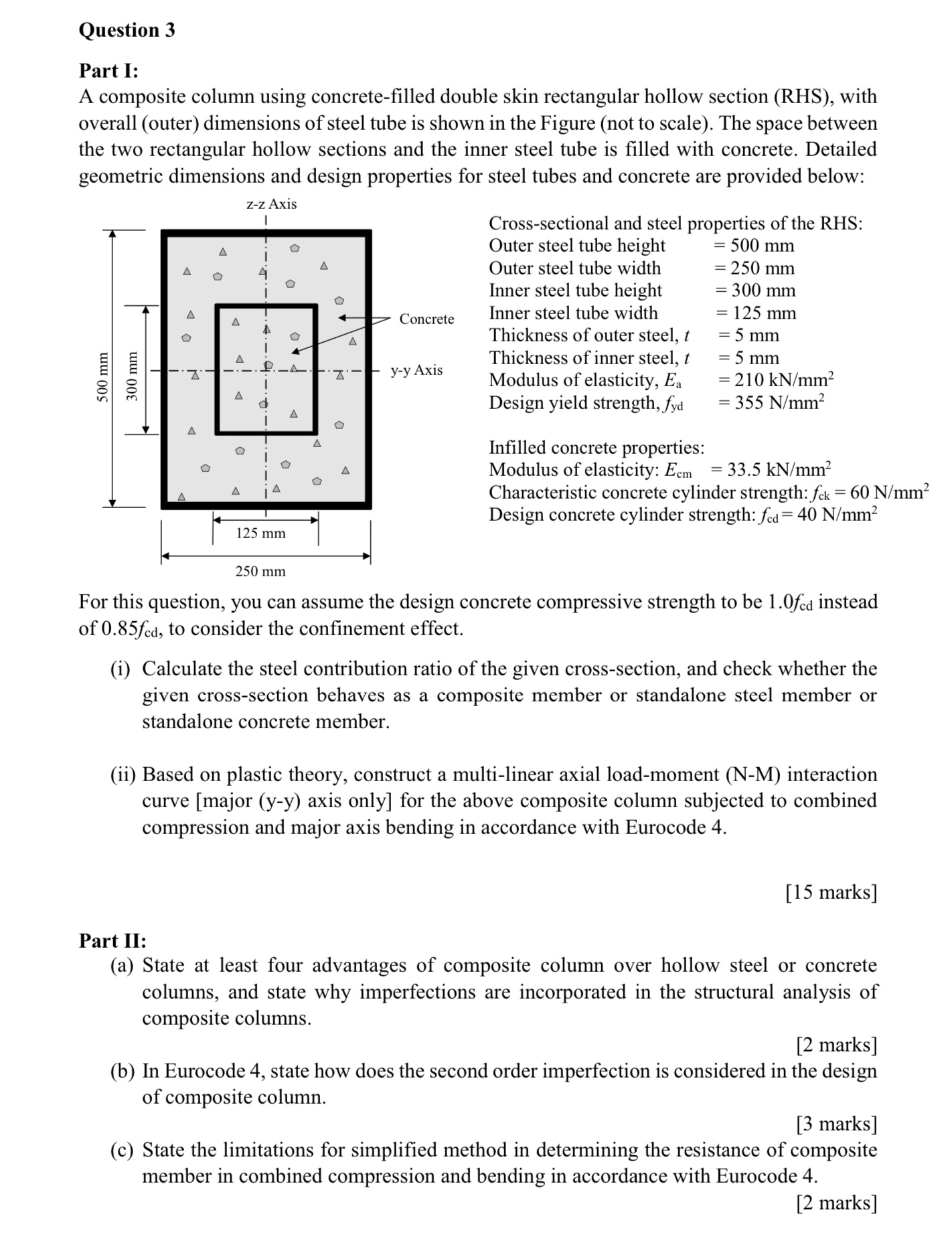 Question 3 Part I: A composite column using