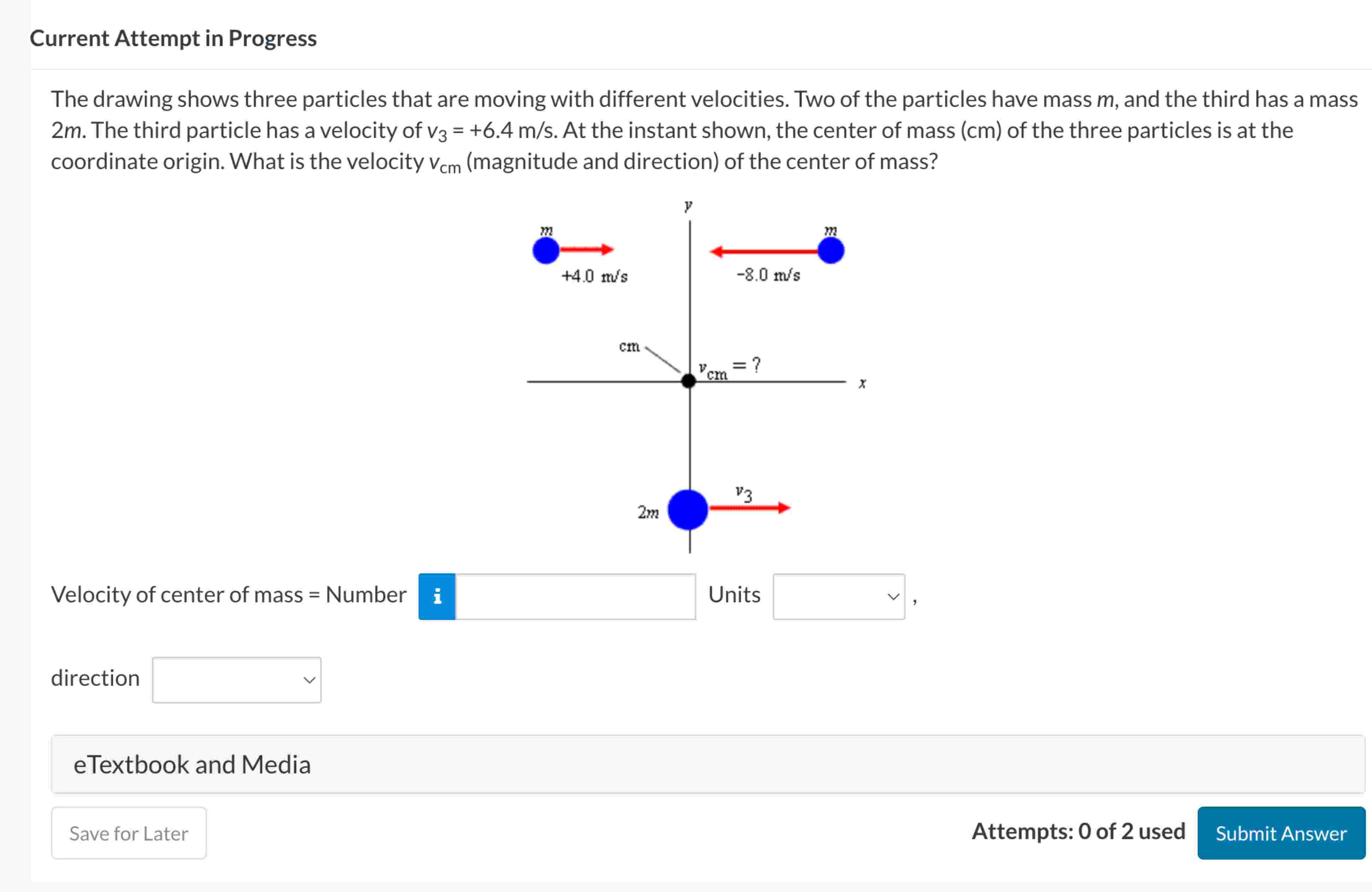 The drawing shows three particles that are moving