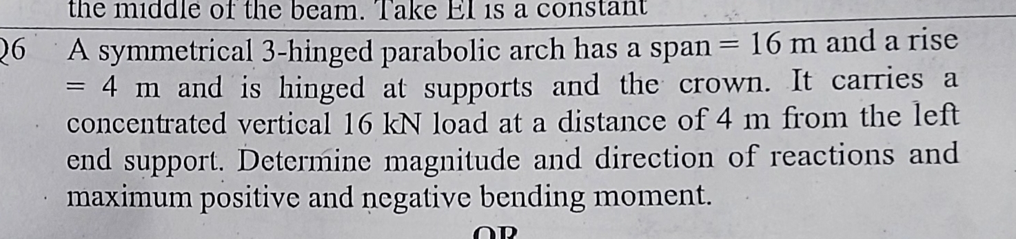 2 6 A symmetrical 3 - hinged parabolic arch has a