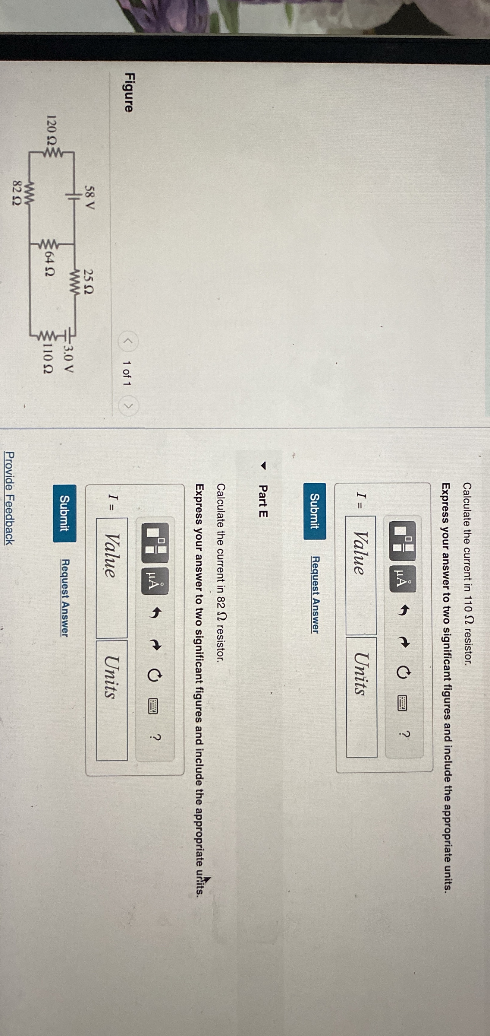 Calculate the current in 1 1 0 resistor. Express