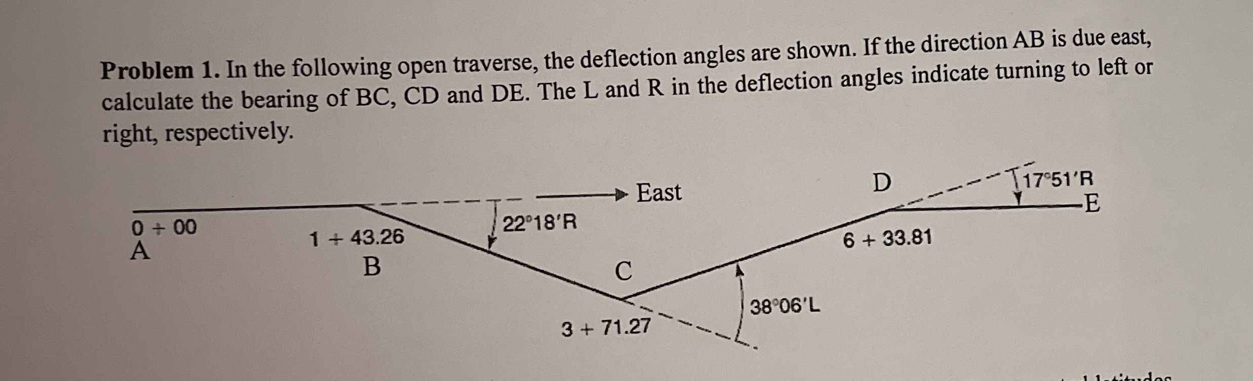 Problem 1 . In the following open traverse, the