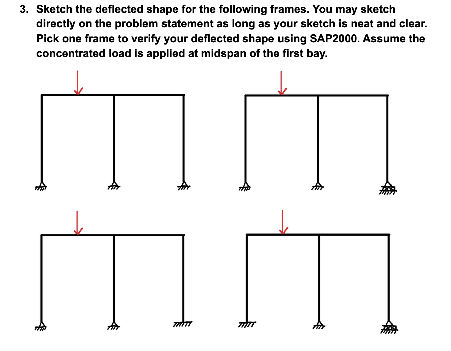 3 . Sketch the deflected shape for the following