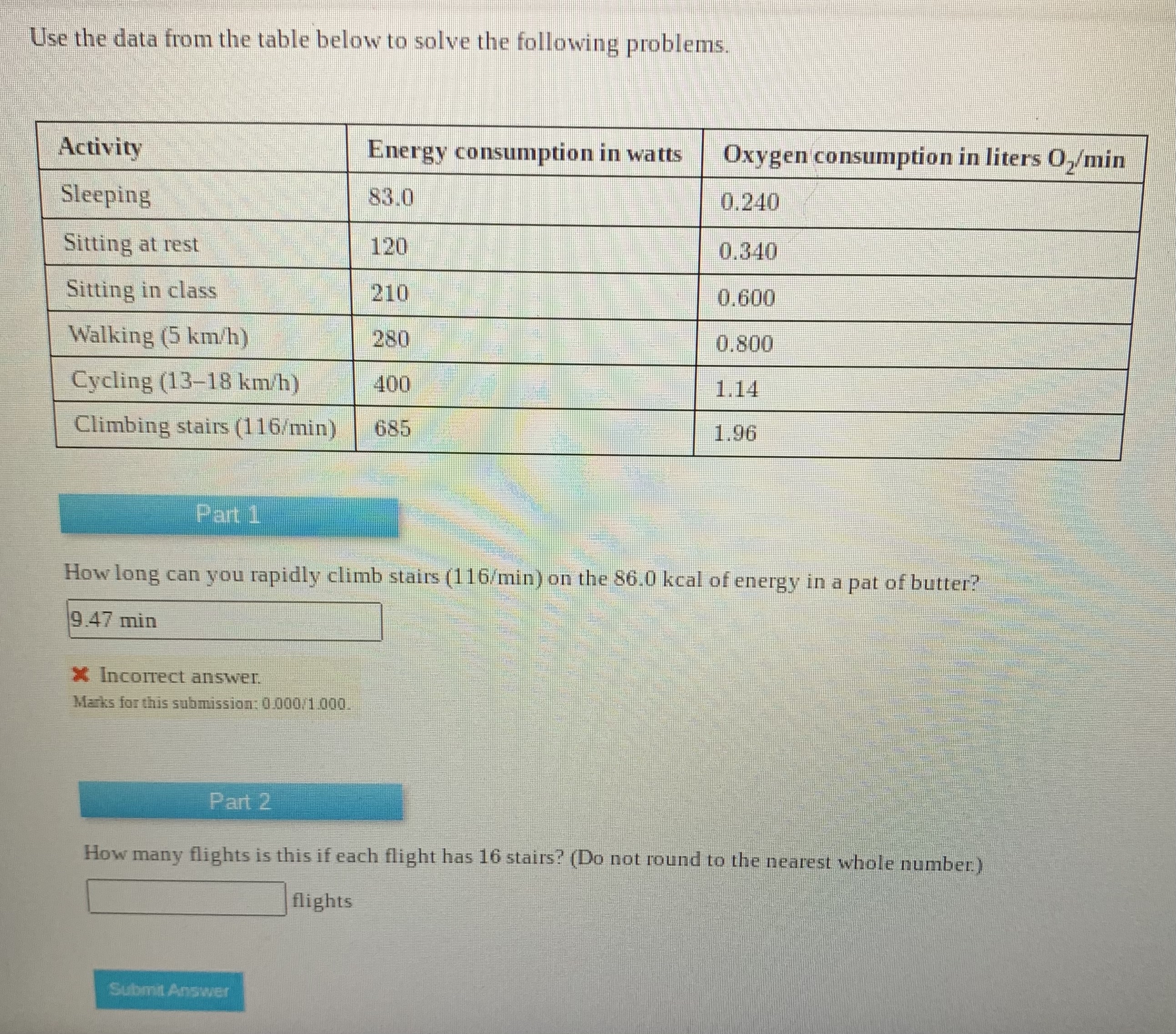 Use the data from the table below to solve the