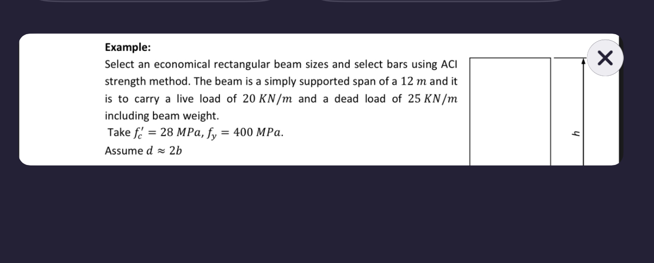Example: Select an economical rectangular beam