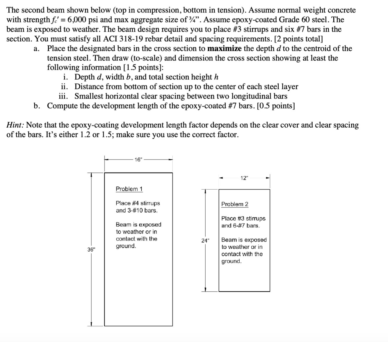 The second beam shown below ( top in compression,