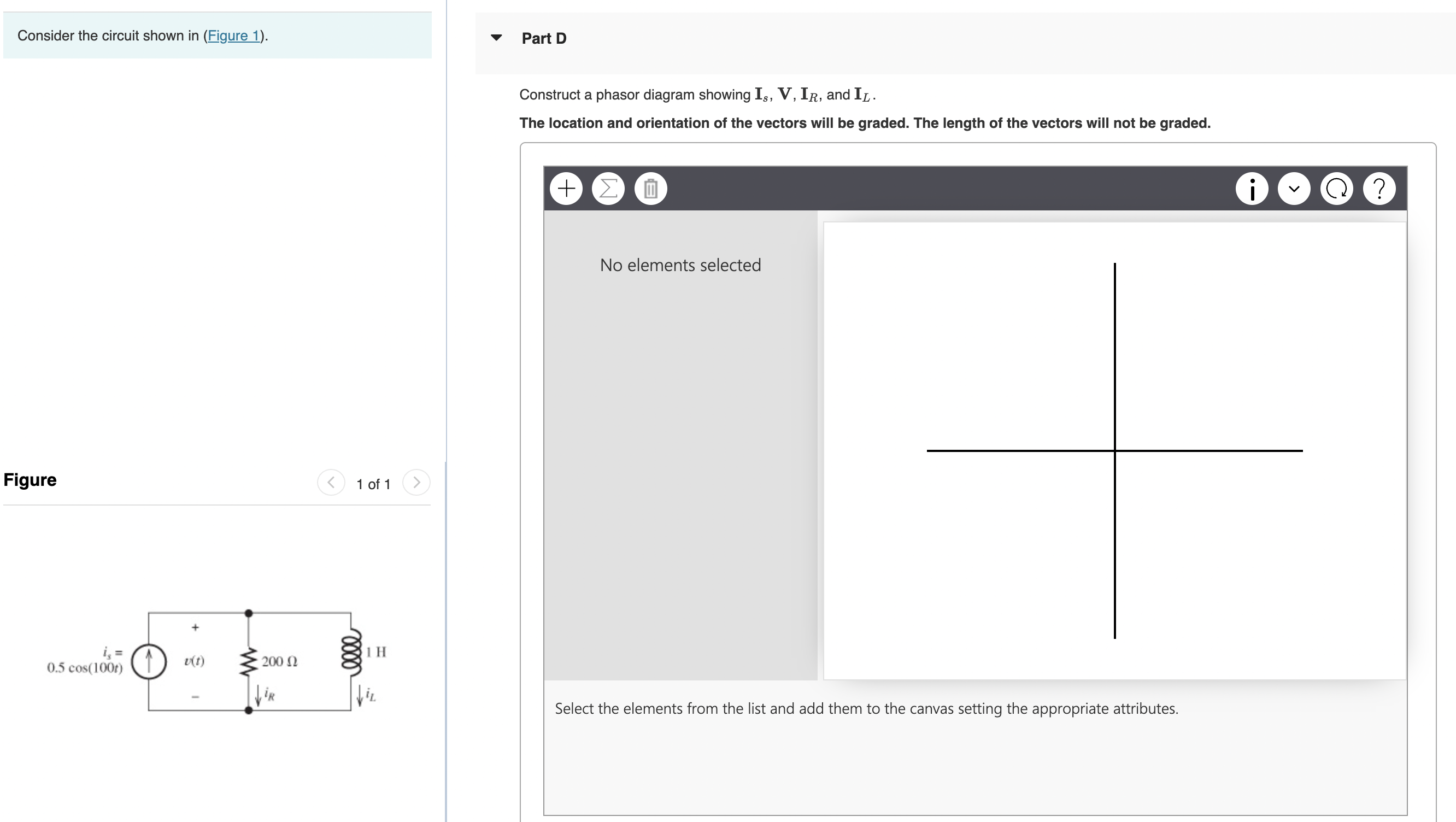 Part D Construct a phasor diagram showing I _ ( s
