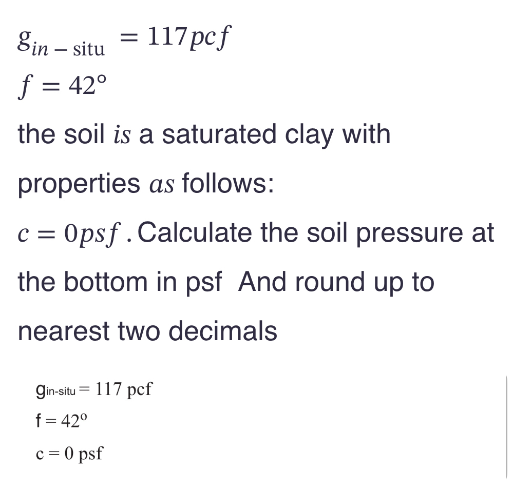 g i n - s i t u = 1 1 7 p c f f = 4 2 the soil is