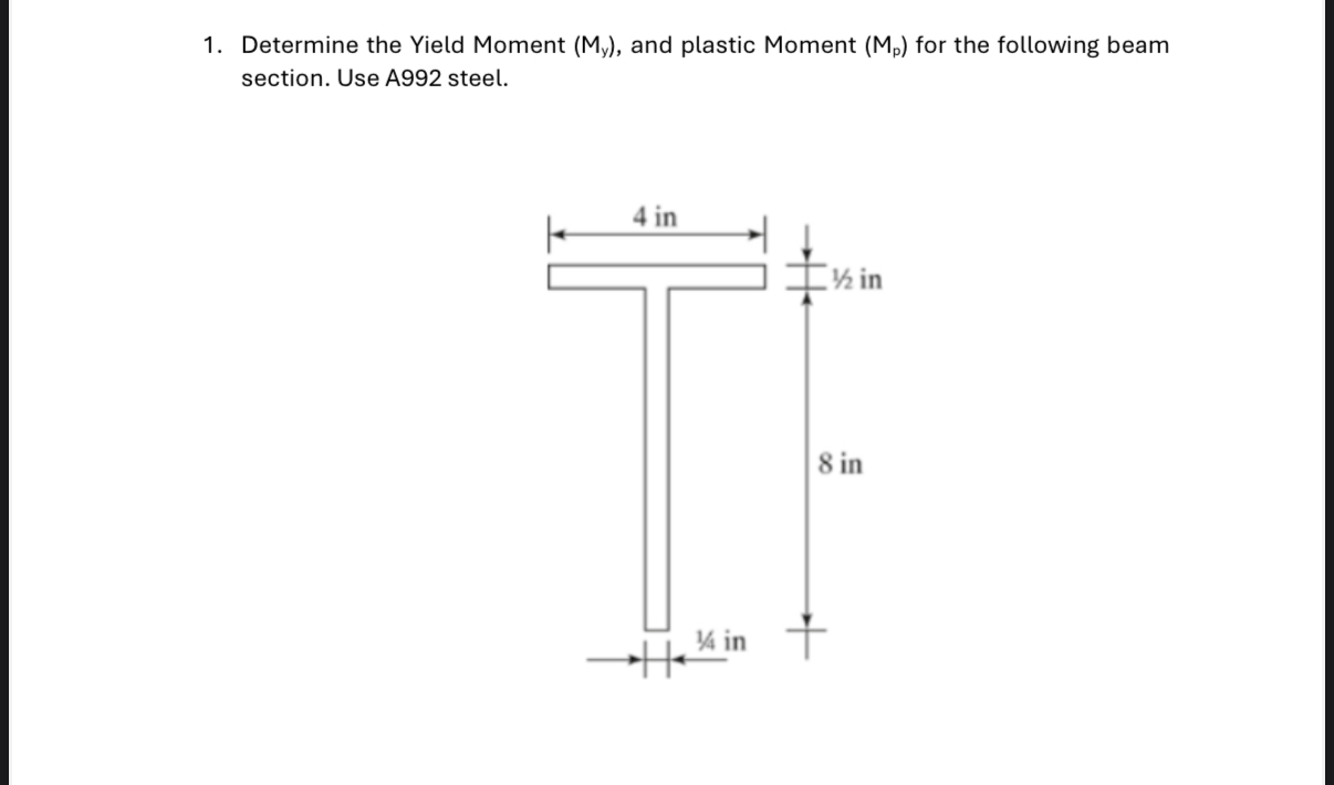 Determine the Yield Moment ( M y ) , and plastic