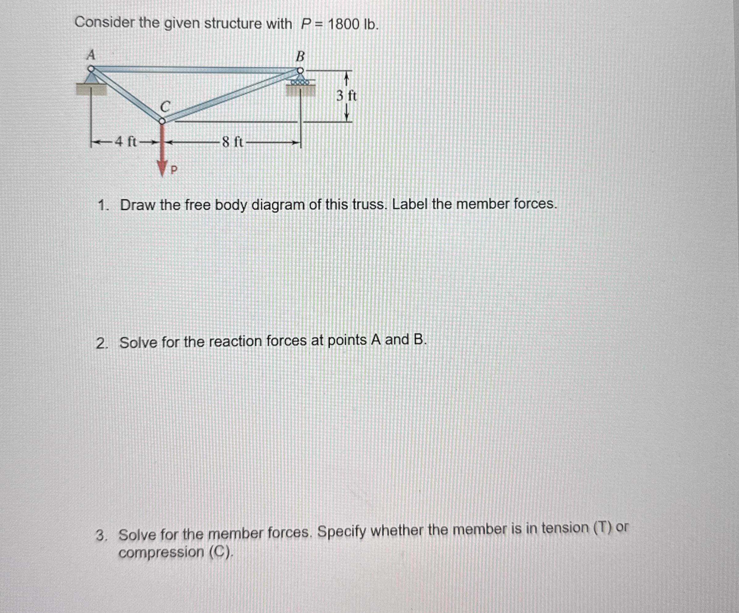 Consider the given structure with P = 1 8 0 0 l b