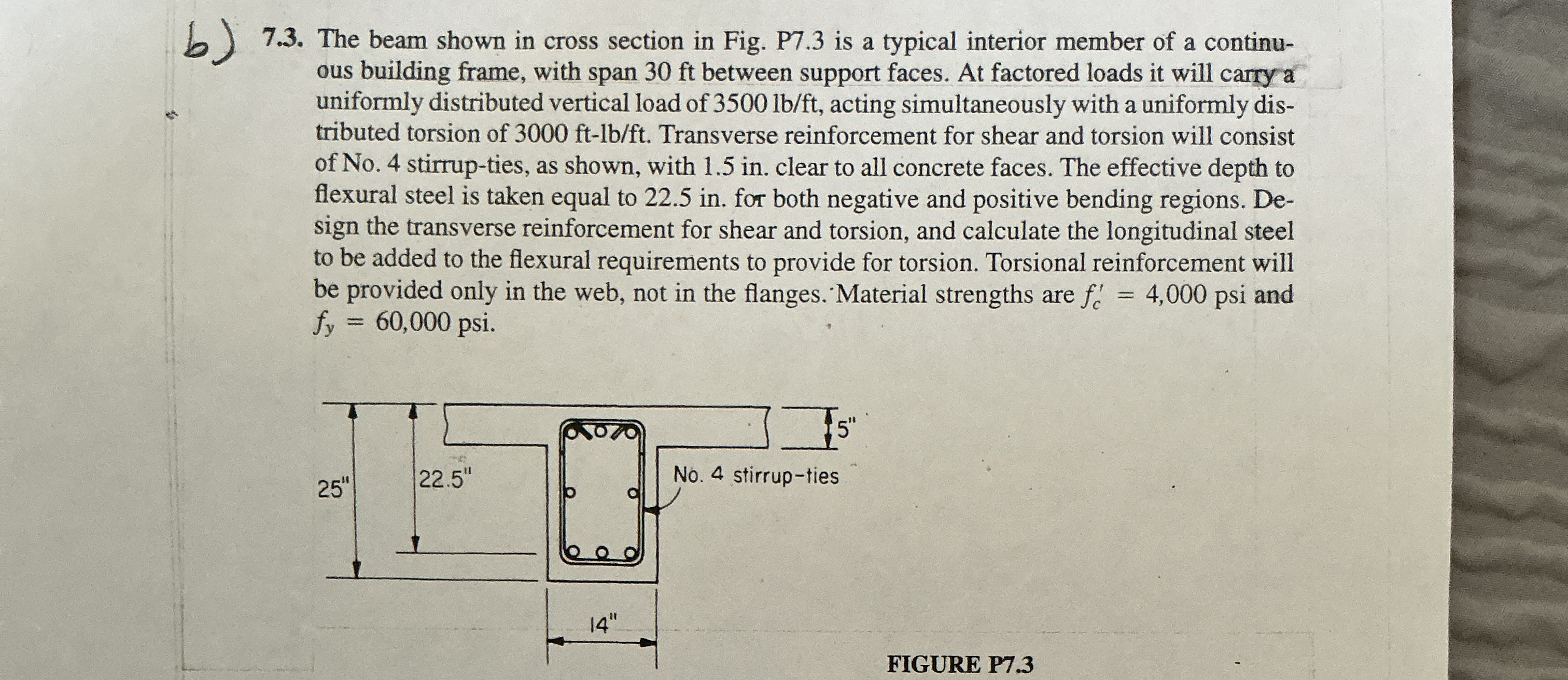 b ) 7 . 3 . The beam shown in cross section in