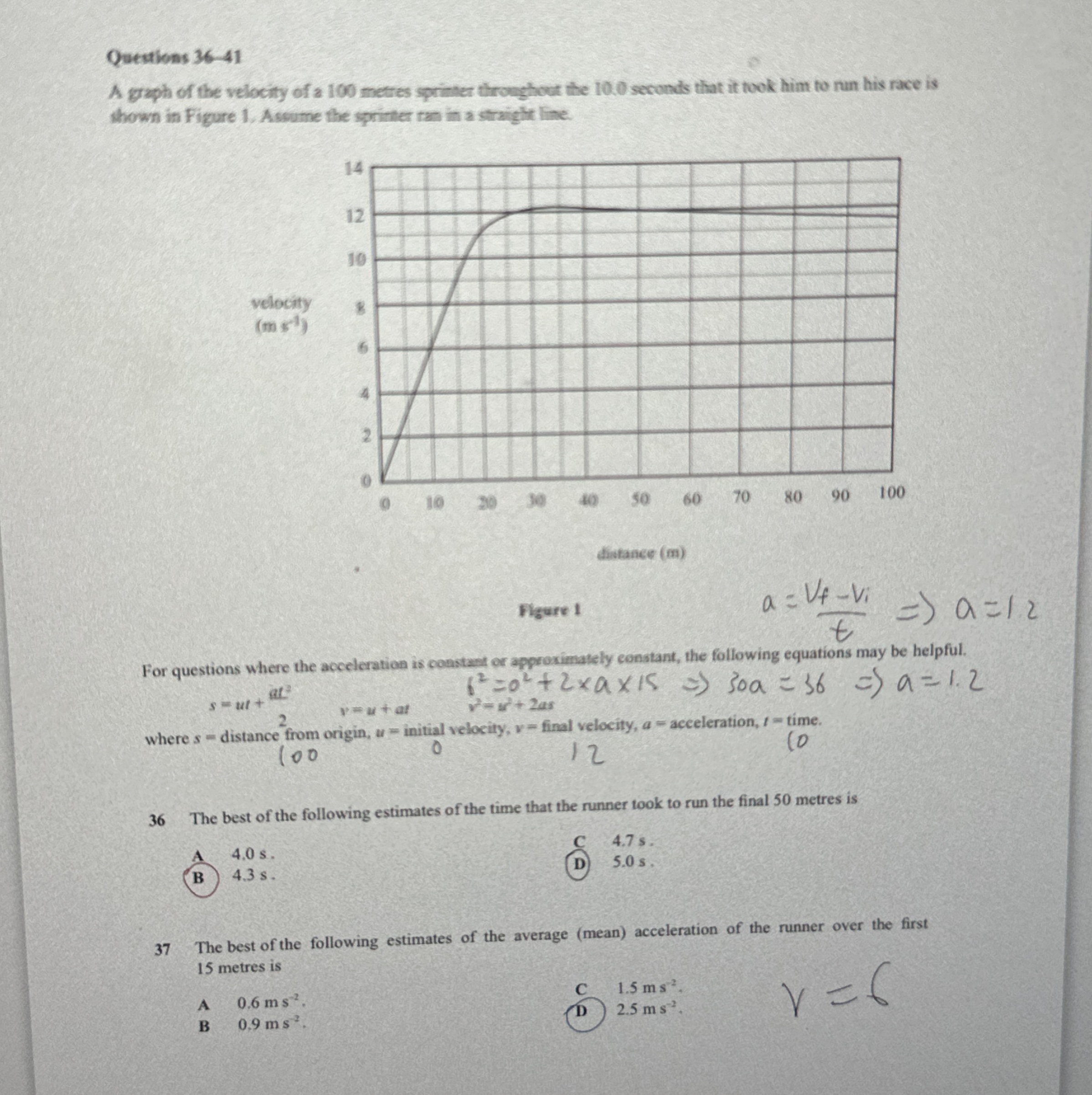 Questions 3 6 - 4 1 A graph of the velocity of a
