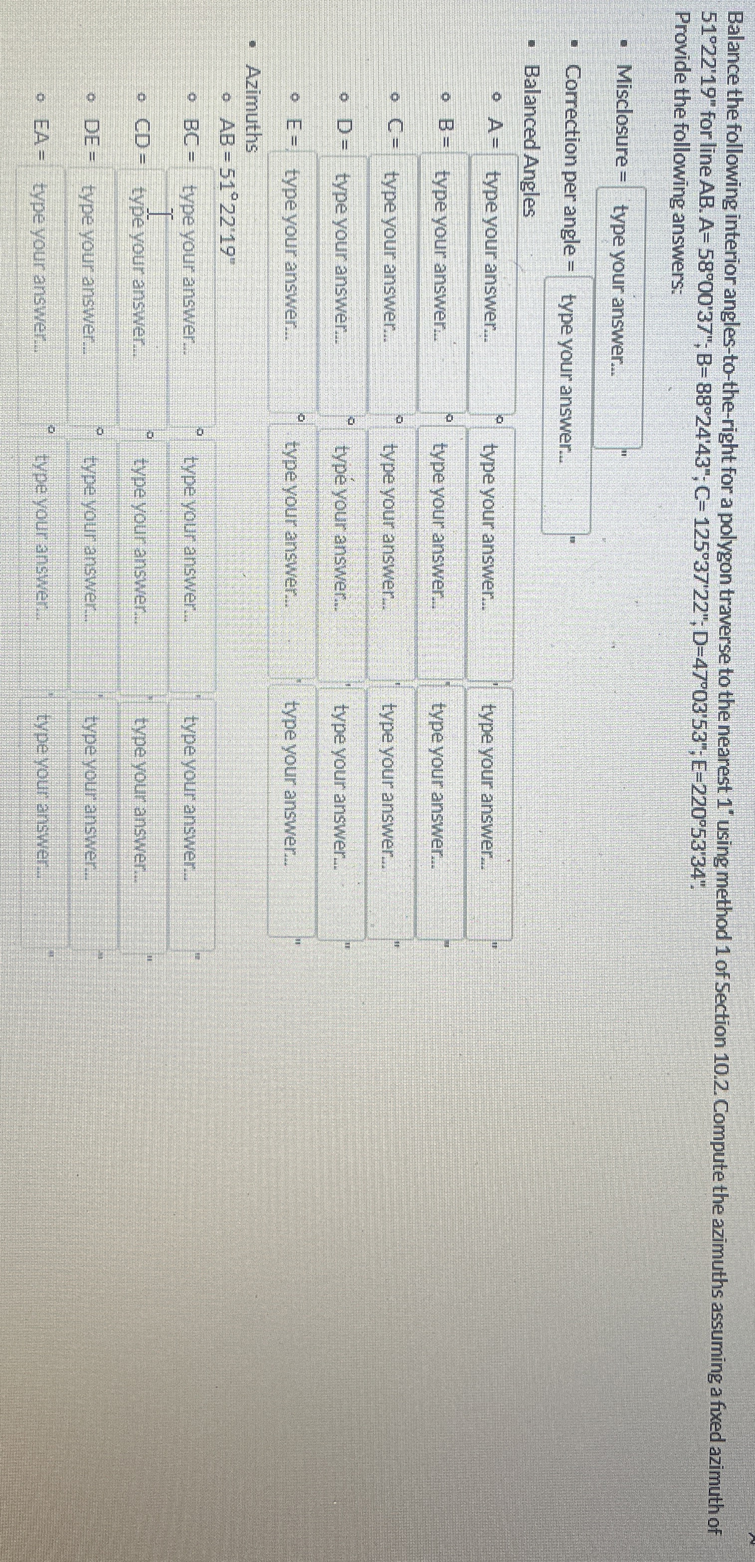 Balance the following interior angles - to - the