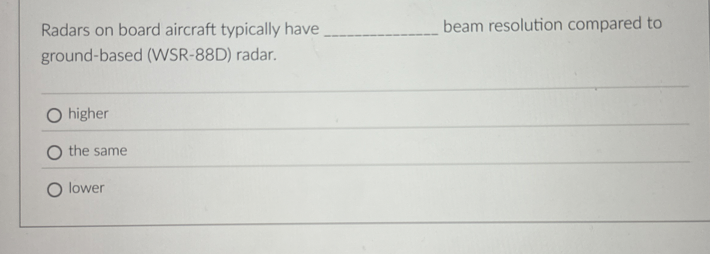 Radars on board aircraft typically have beam