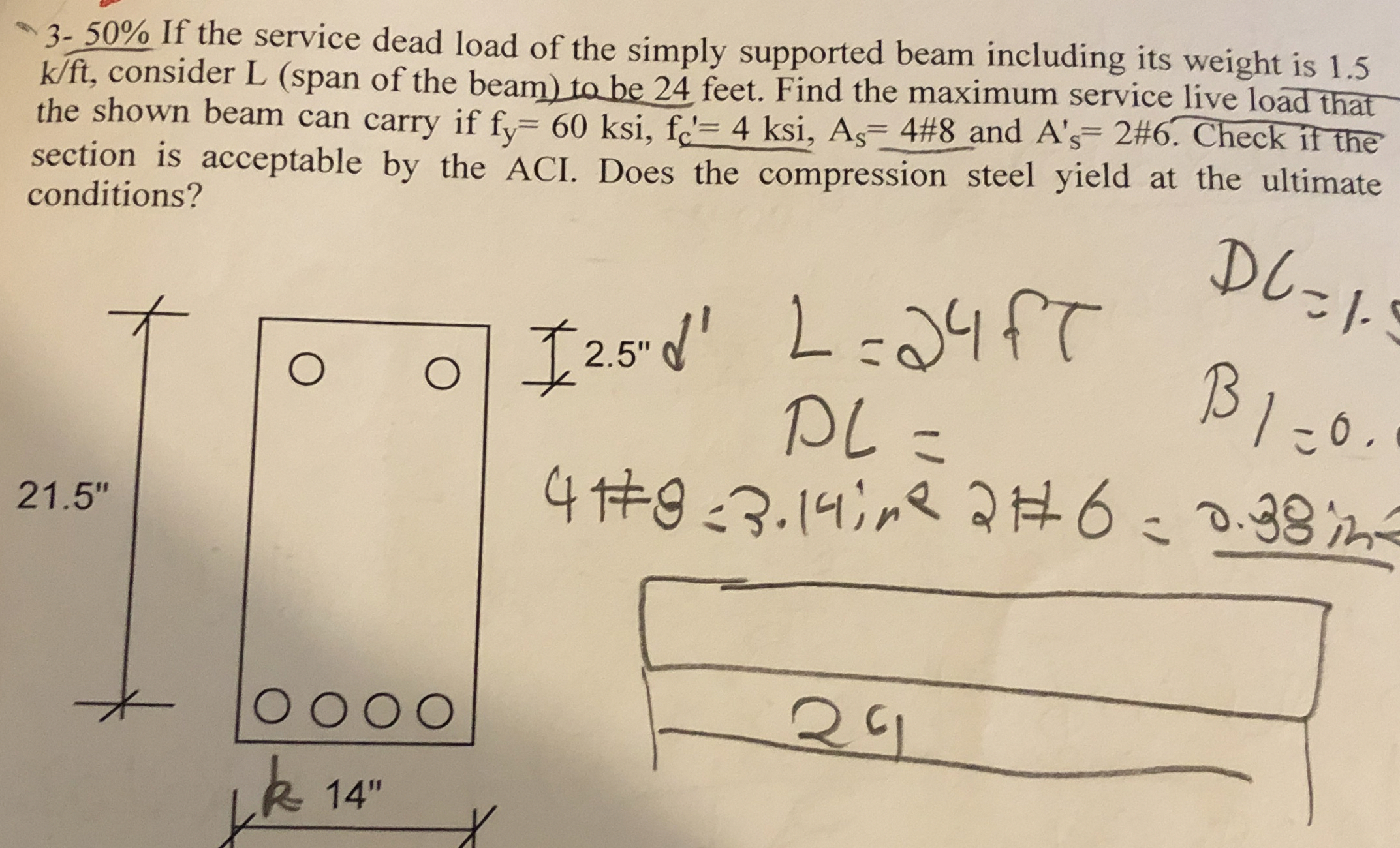 3 - 5 0 % If the service dead load of the simply