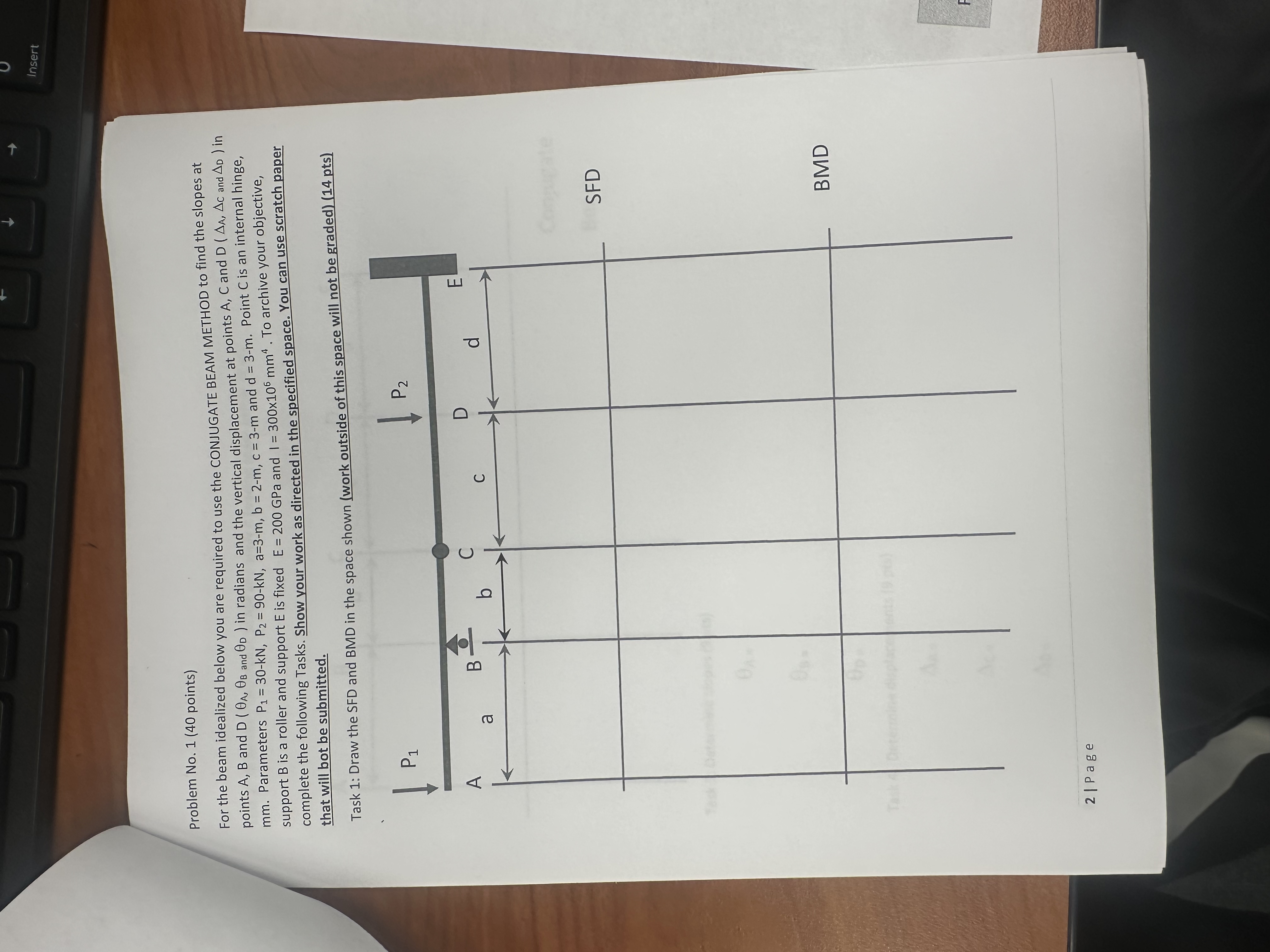 Problem No . 1 ( 4 0 points ) For the beam