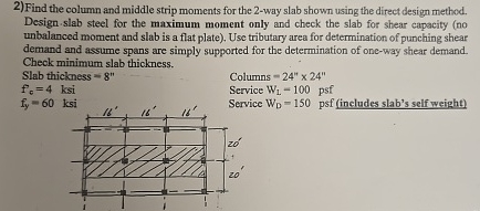 Find the column and middle strip moments for the