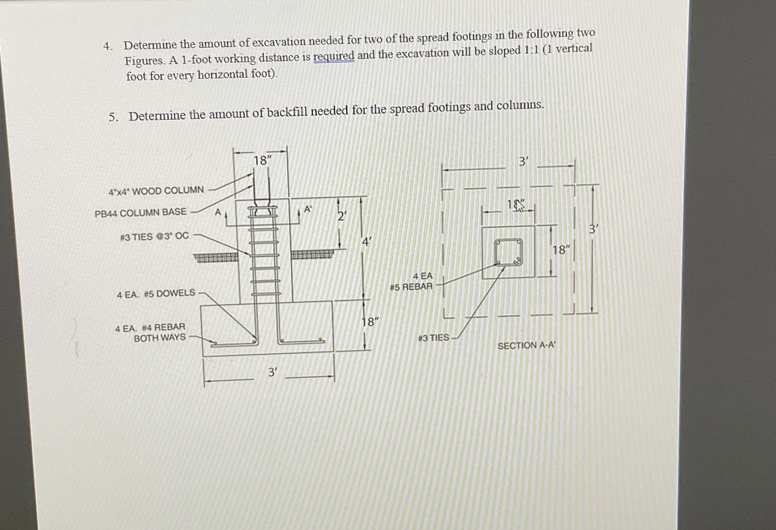 Determine the amount of excavation needed for two