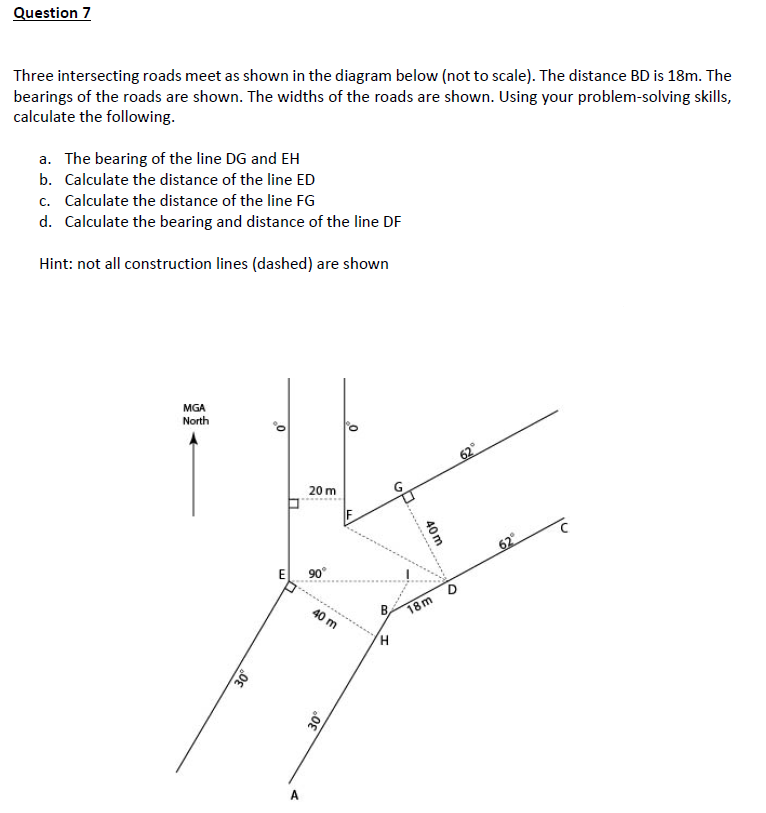 Question 7 Three intersecting roads meet as shown