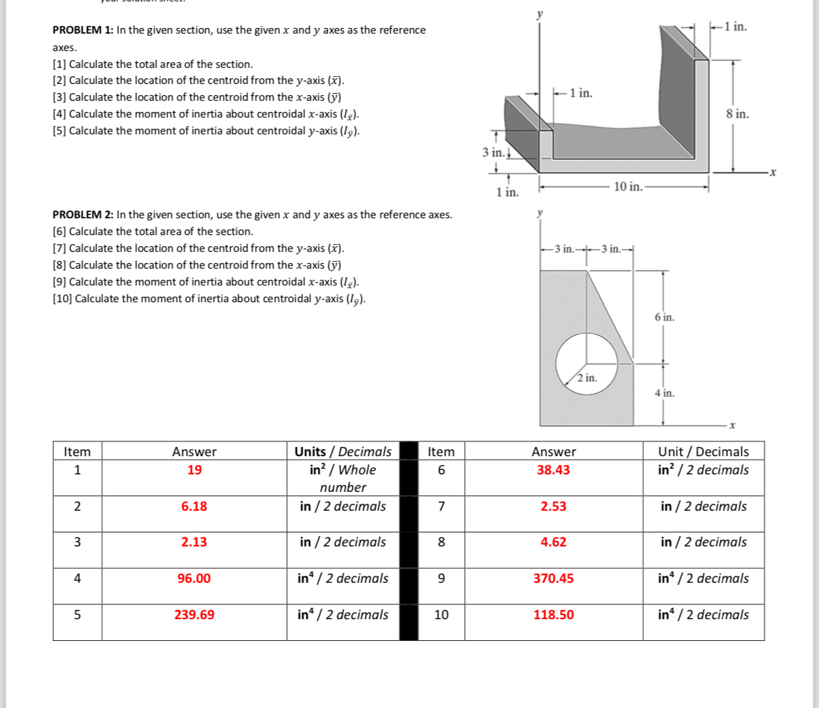 PROBLEM 1 : In the given section, use the given x